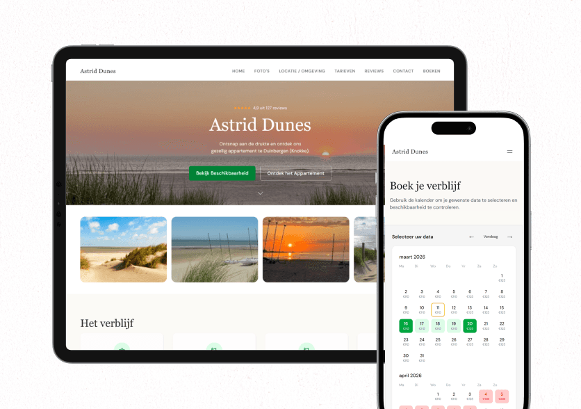 Mockup van de Astrid Dunes website